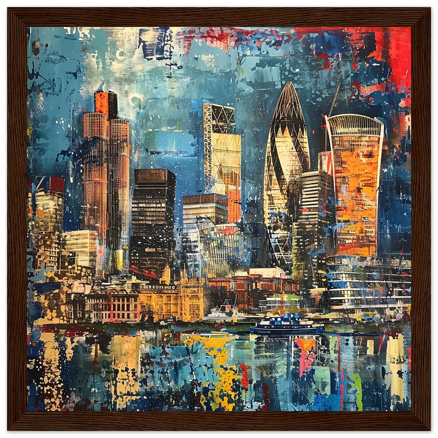 The London Skyline framed dark wood art print | By Print Room Ltd