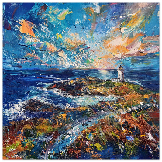 Llanddwyn Lighthouse in Vivid Oils art print | By Print Room Ltd