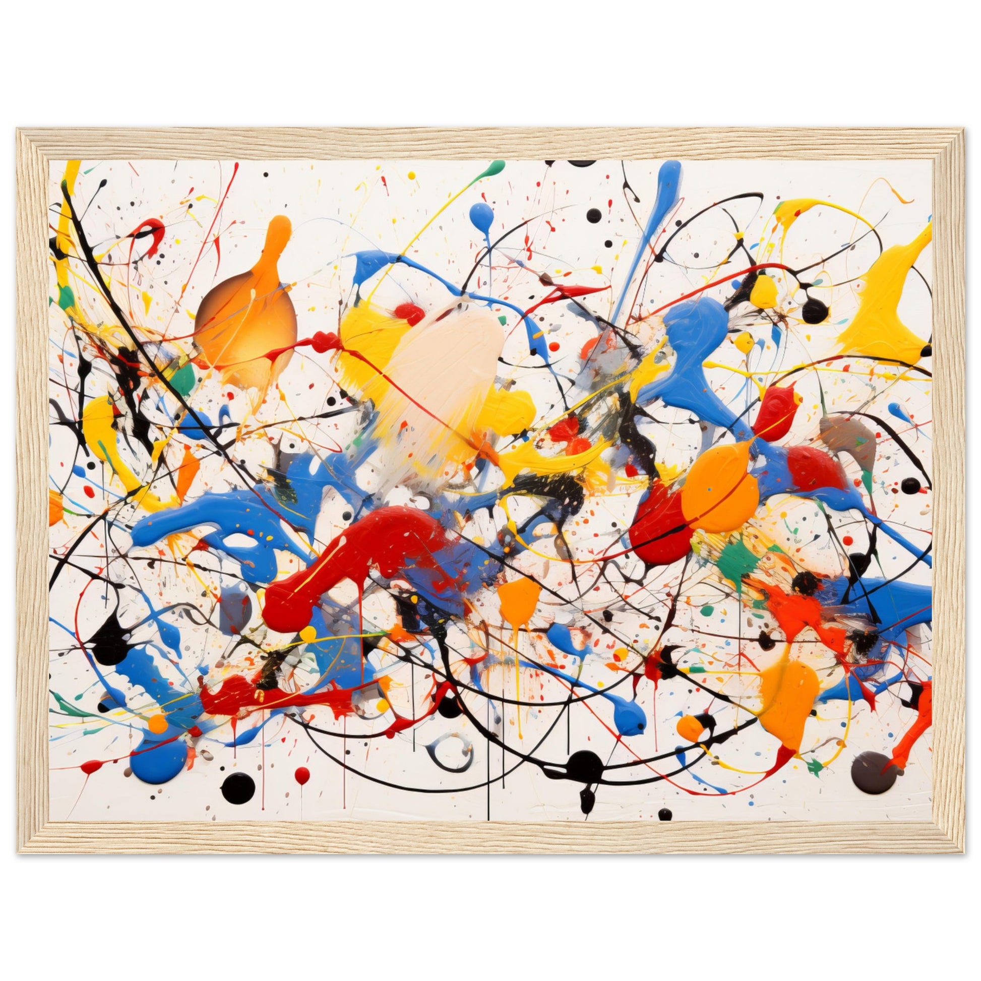 Dynamic Abstract Art Print #17 - Inspired by Pollock White frame 30x40 cm / 12x16"