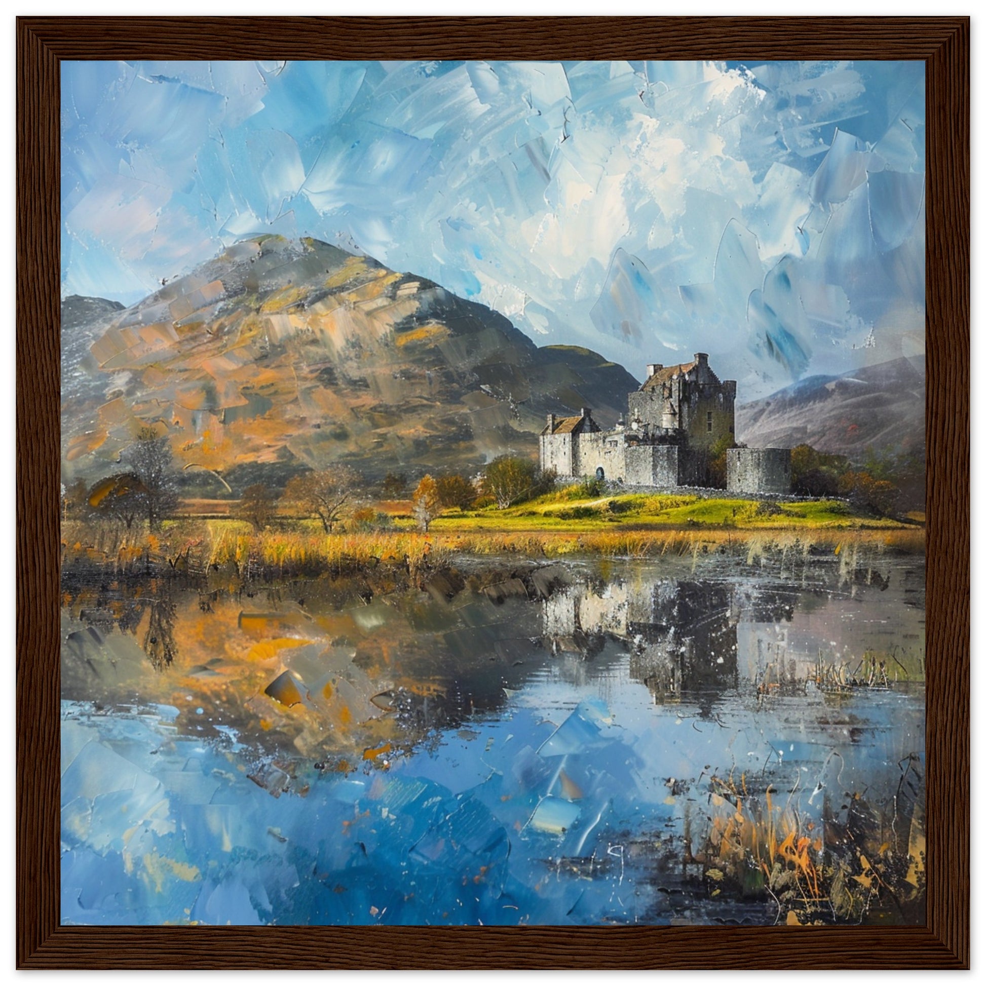 Highland Majesty: Kilchurn Castle dark wood framed art print | By Print Room Ltd