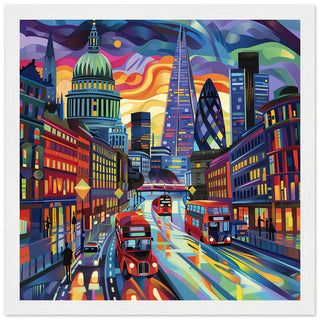 London City Lights and Iconic Sights - White wood Framed London Skyline| By Print Room Ltd
