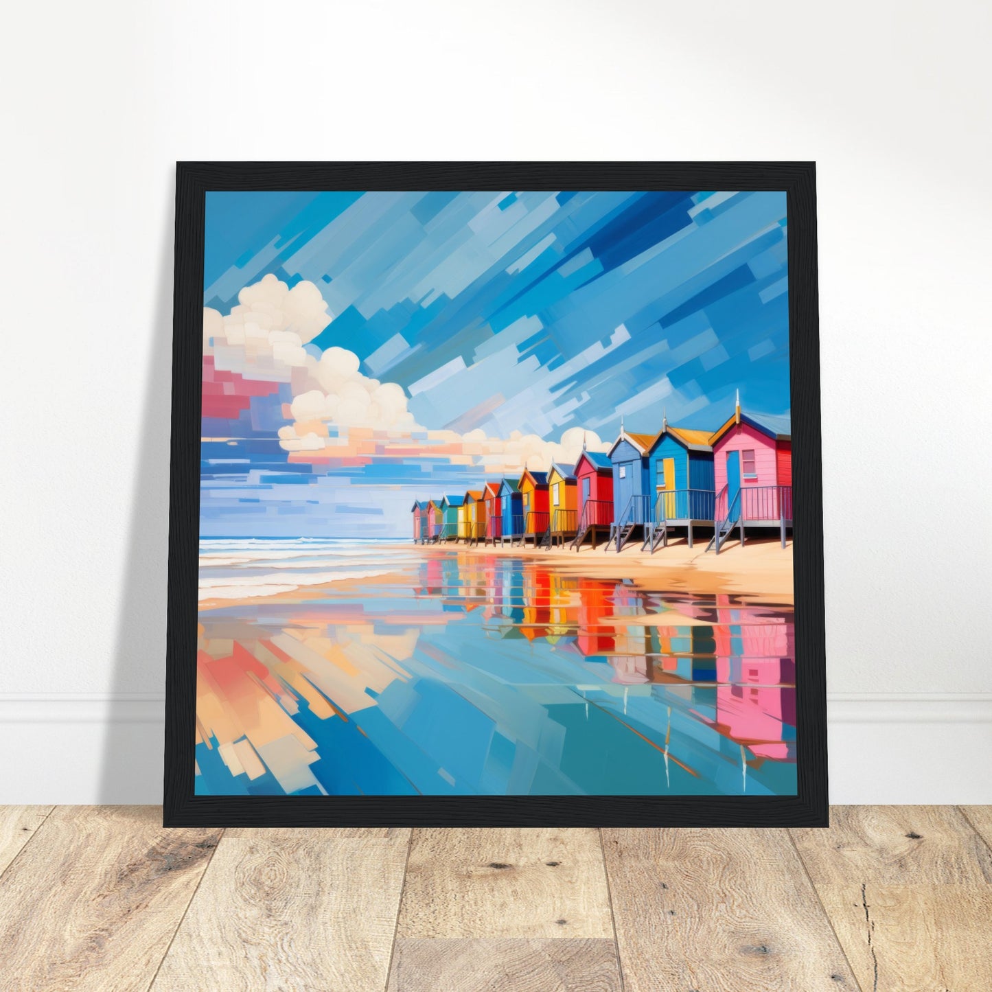 Vibrant Beach Huts Beach Art - Print Room Ltd White frame 30x30 cm / 12x12"
