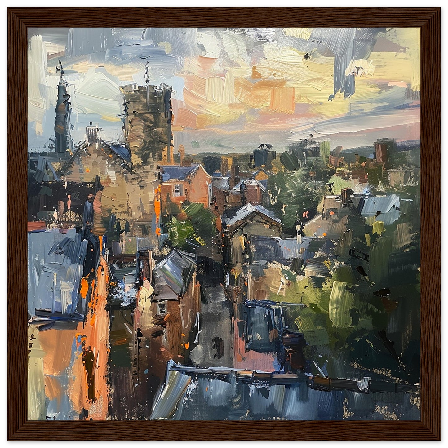 Dawn at Ludlow: Townscape Textures Art Print Dark Wood Framed | by Print Room Ltd