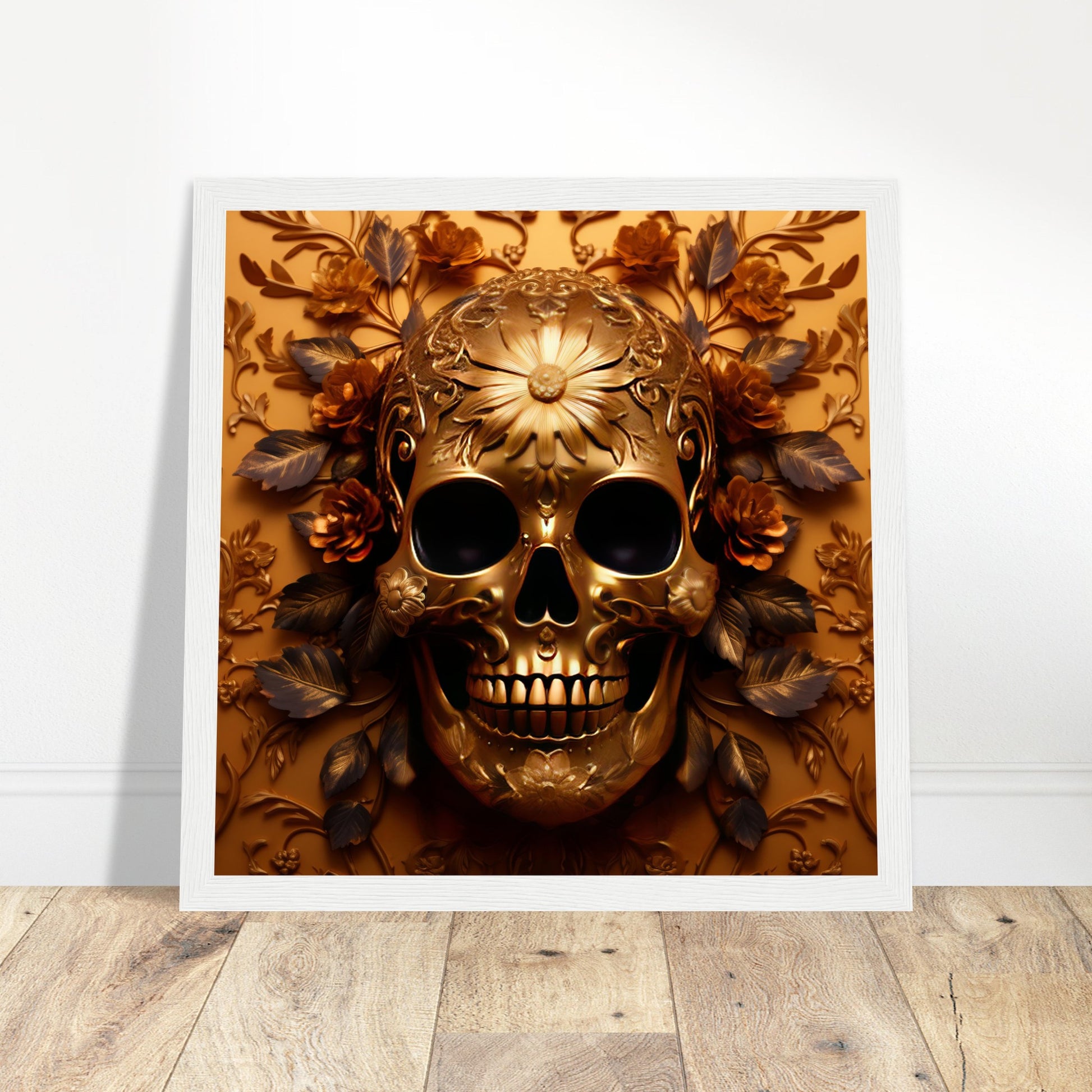 Golden Skull Artwork - Print Room Ltd Black frame 70x70 cm / 28x28"