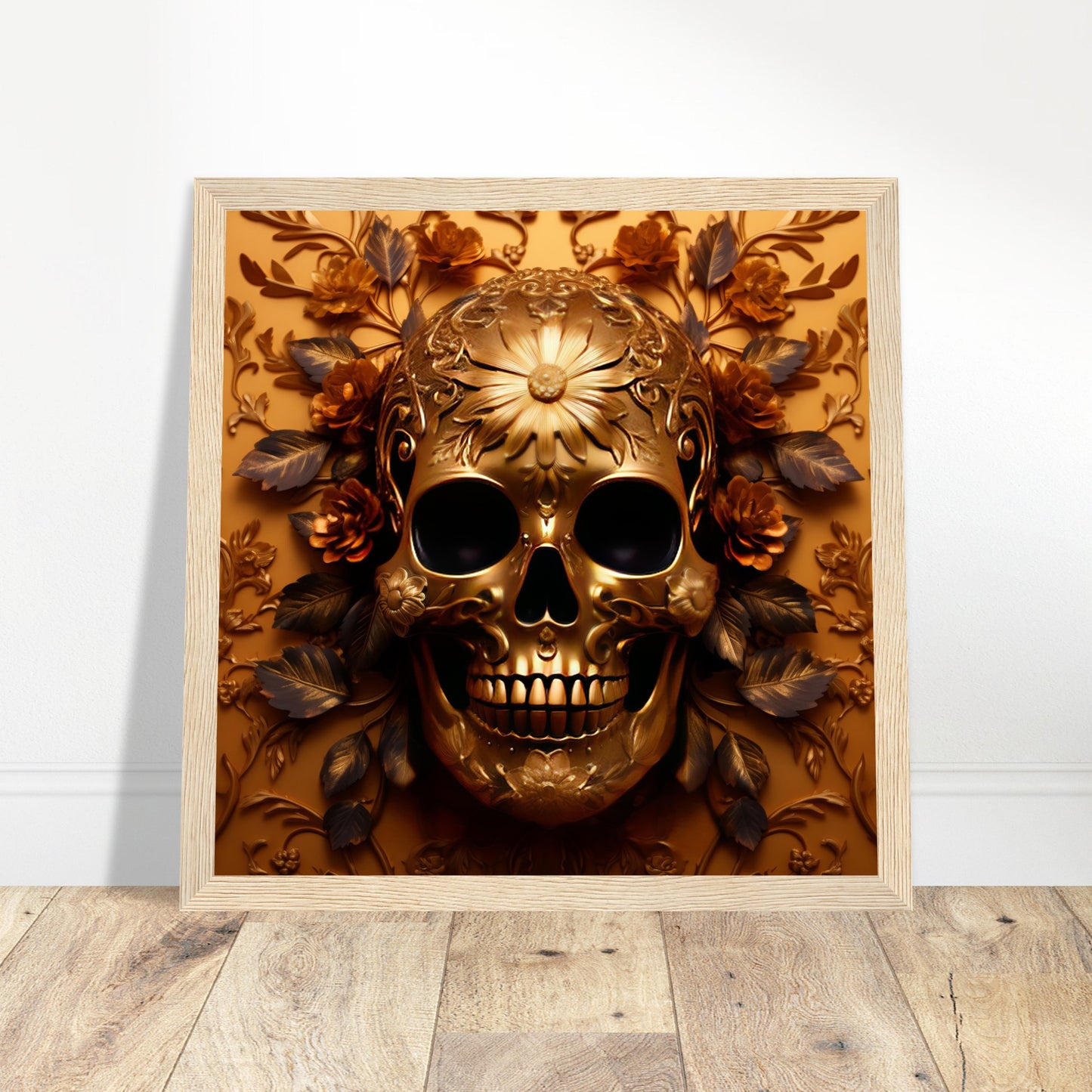 Golden Skull Artwork - Print Room Ltd Wood frame 70x70 cm / 28x28"