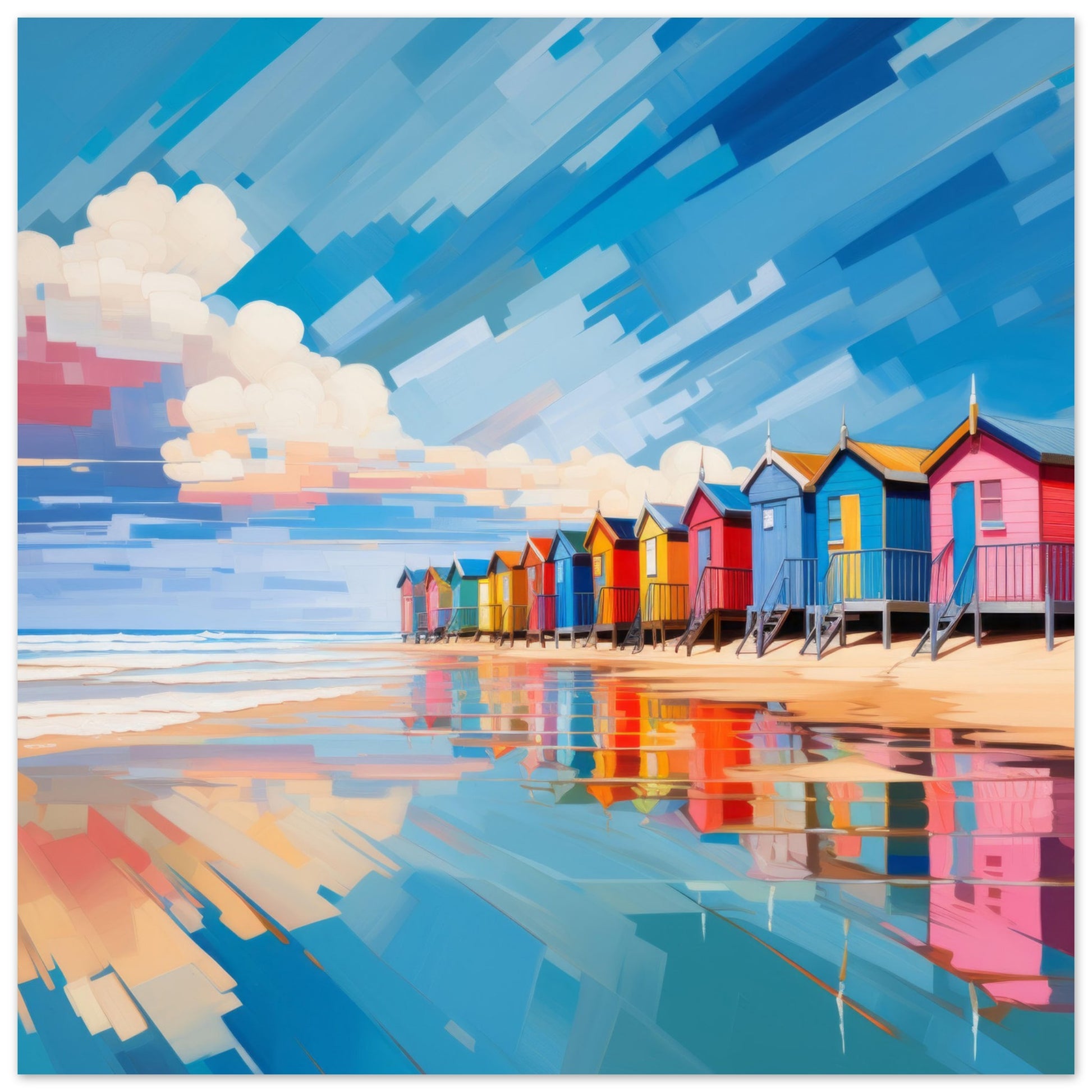 Vibrant Beach Huts Beach Art - Print Room Ltd No Frame Selected 70x70 cm / 28x28"