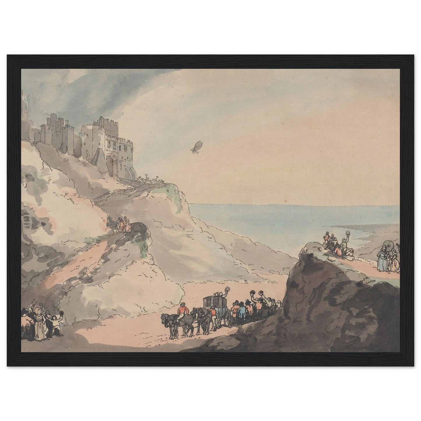 Blanchard and Jeffries' Balloon from Dover artwork print black frame | By Print Room Ltd