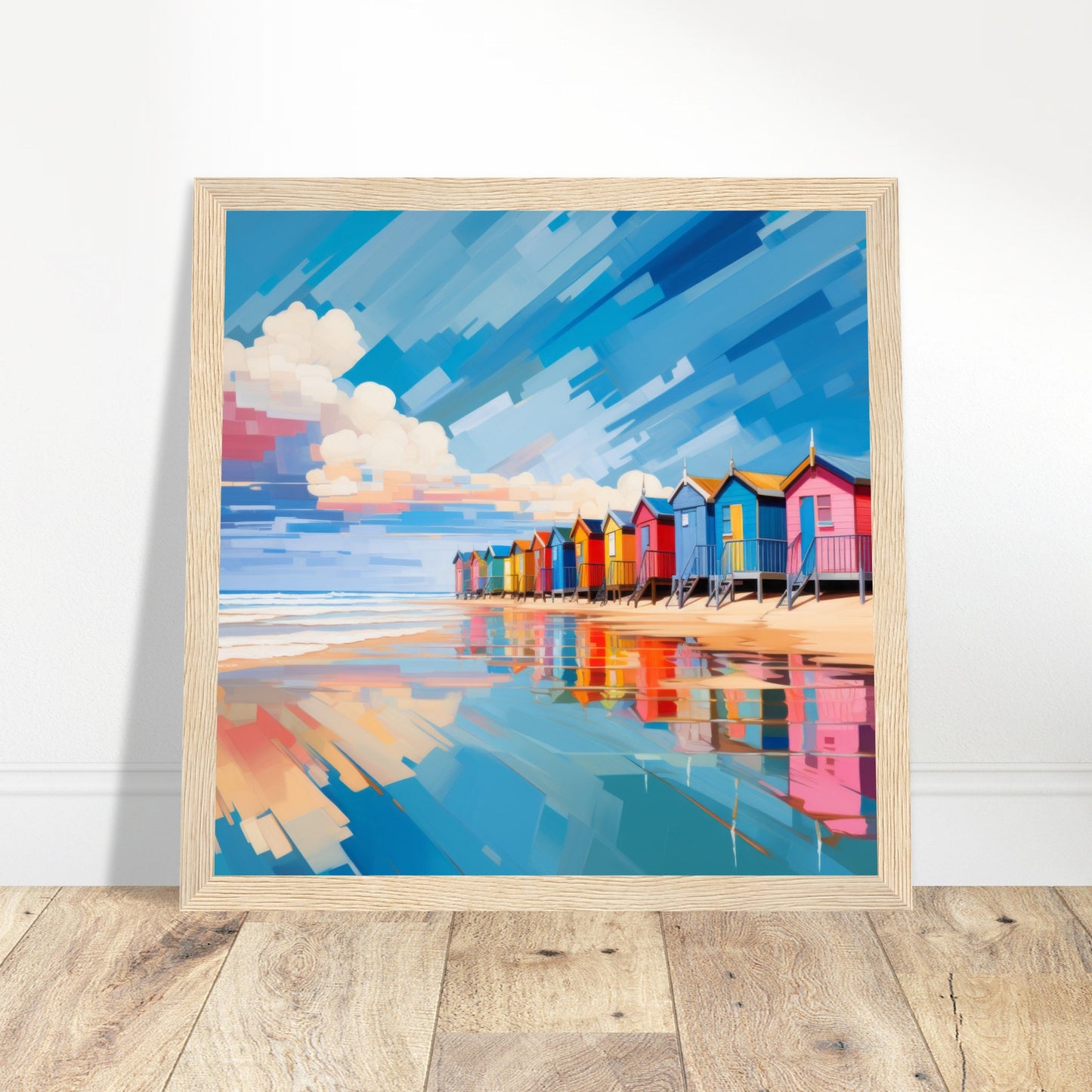 Vibrant Beach Huts Beach Art - Print Room Ltd No Frame Selected 50x50 cm / 20x20"
