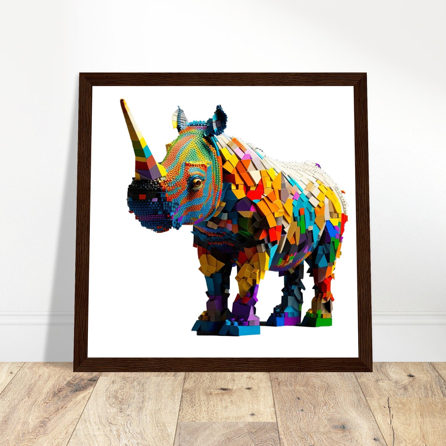 Rhino Adventure Art Print - Print Room Ltd Dark wood frame 50x50 cm / 20x20"