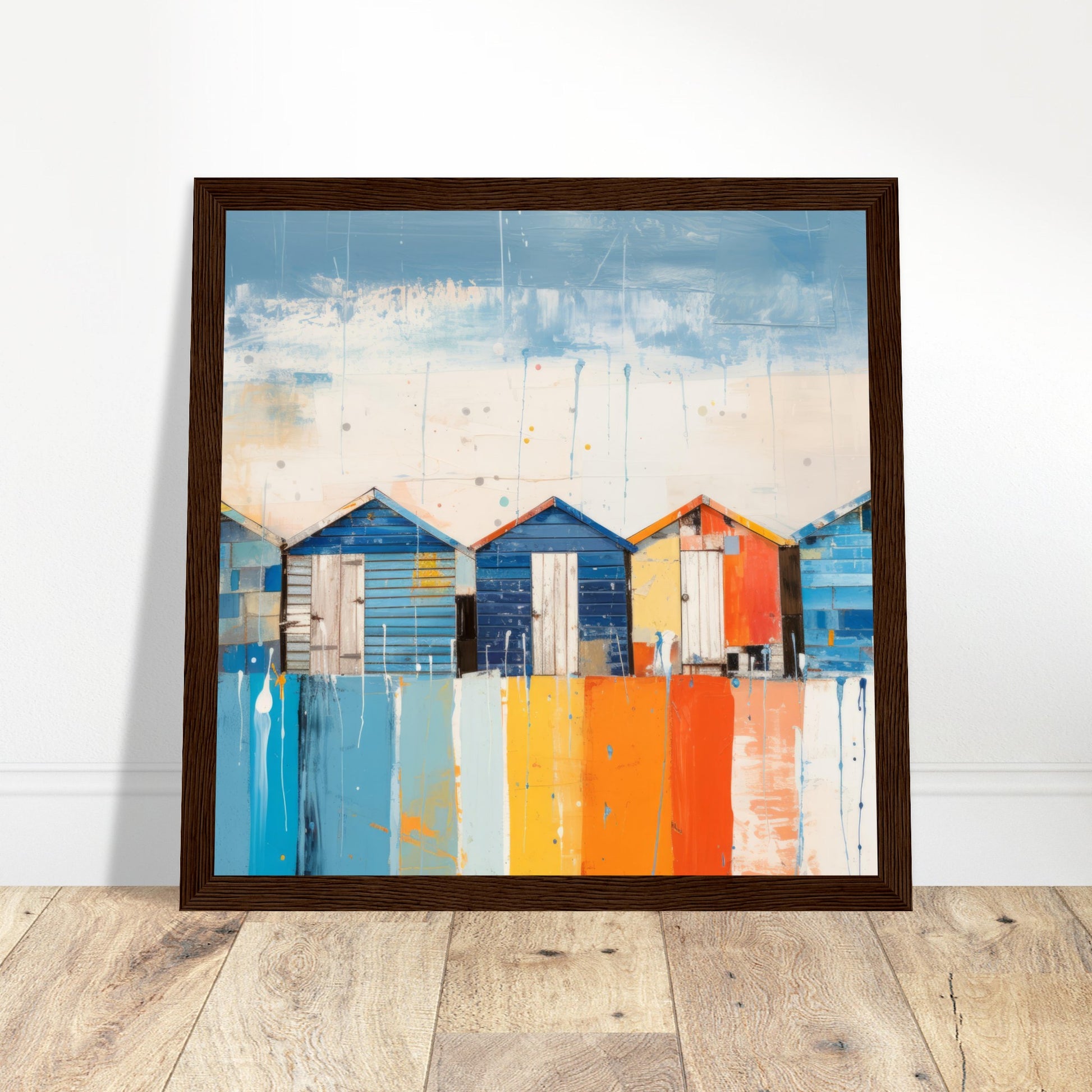 Beach Huts Abstract Art - Print Room Ltd Black frame 50x50 cm / 20x20"
