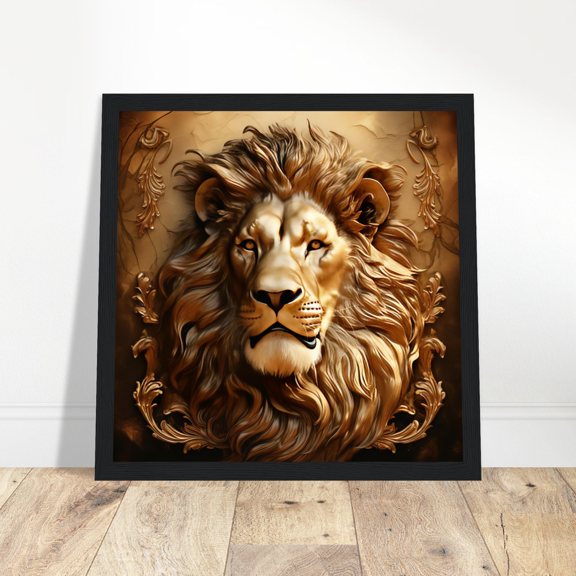 Abstract Lion - Gold Majesty Print - Print Room Ltd Black frame 30x30 cm / 12x12"