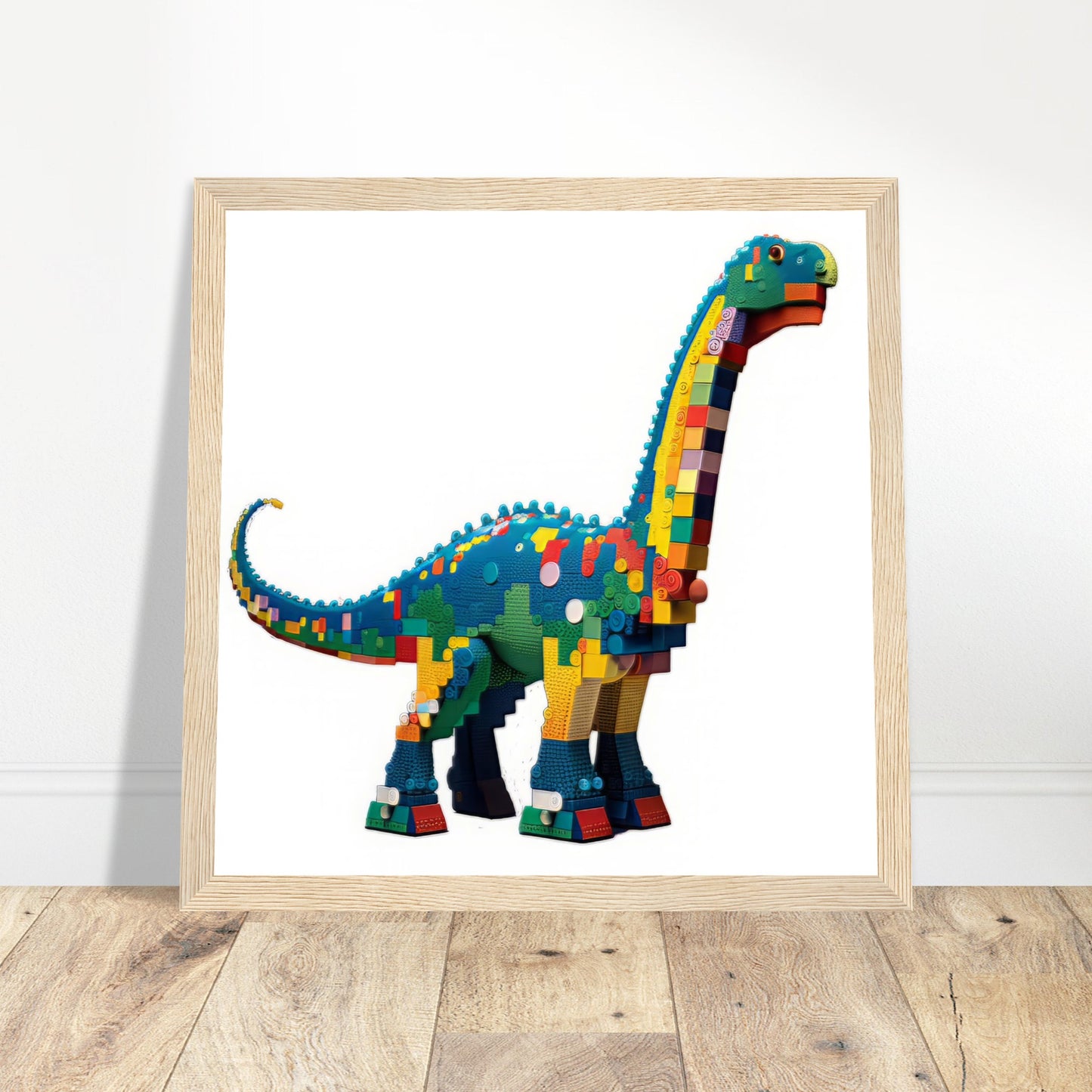 Block Brachiosaurus Art - Print Room Ltd Dark wood frame 70x70 cm / 28x28"