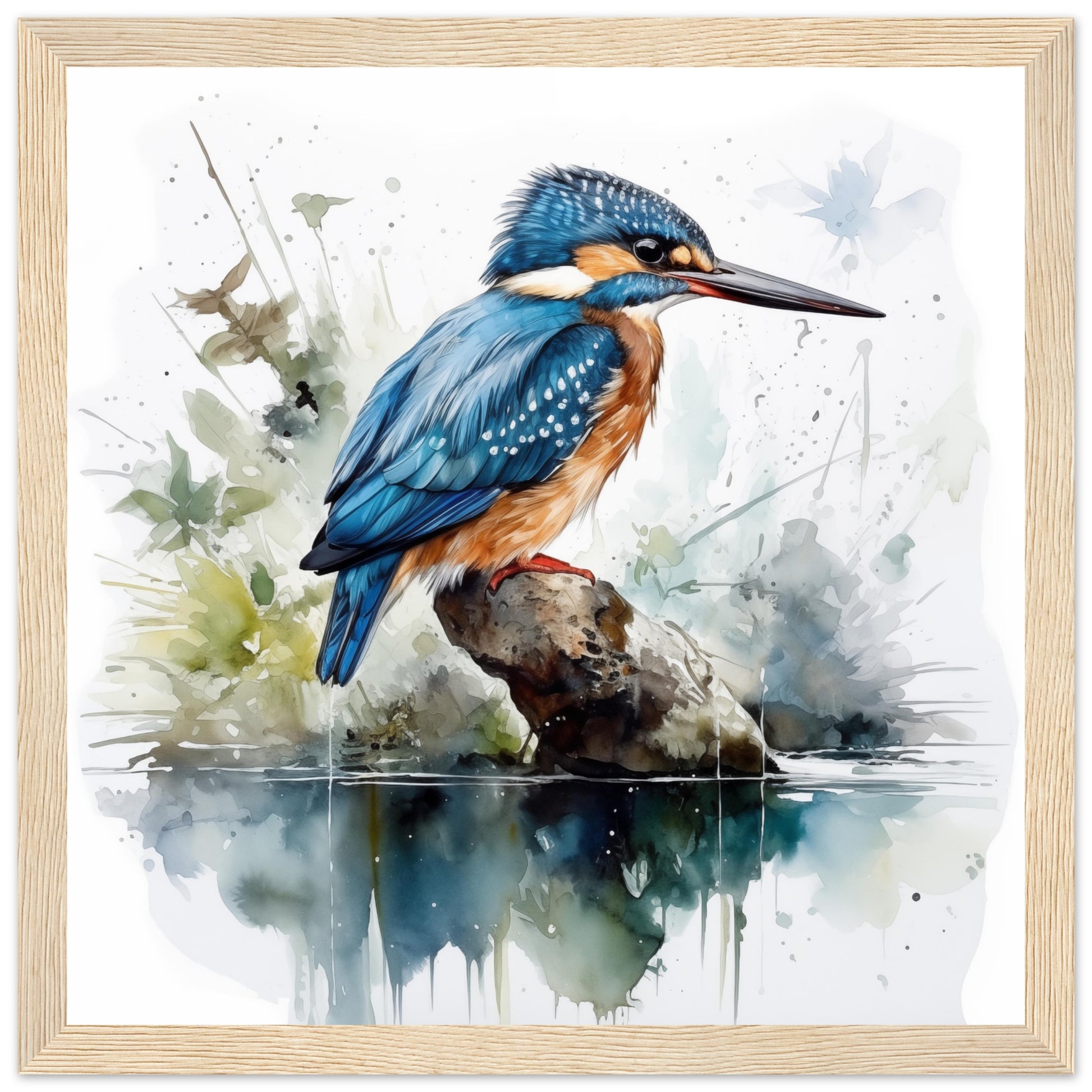 Kingfisher light wood Framed Art Print 30x30, 50x50, 70x70 Print Room Ltd