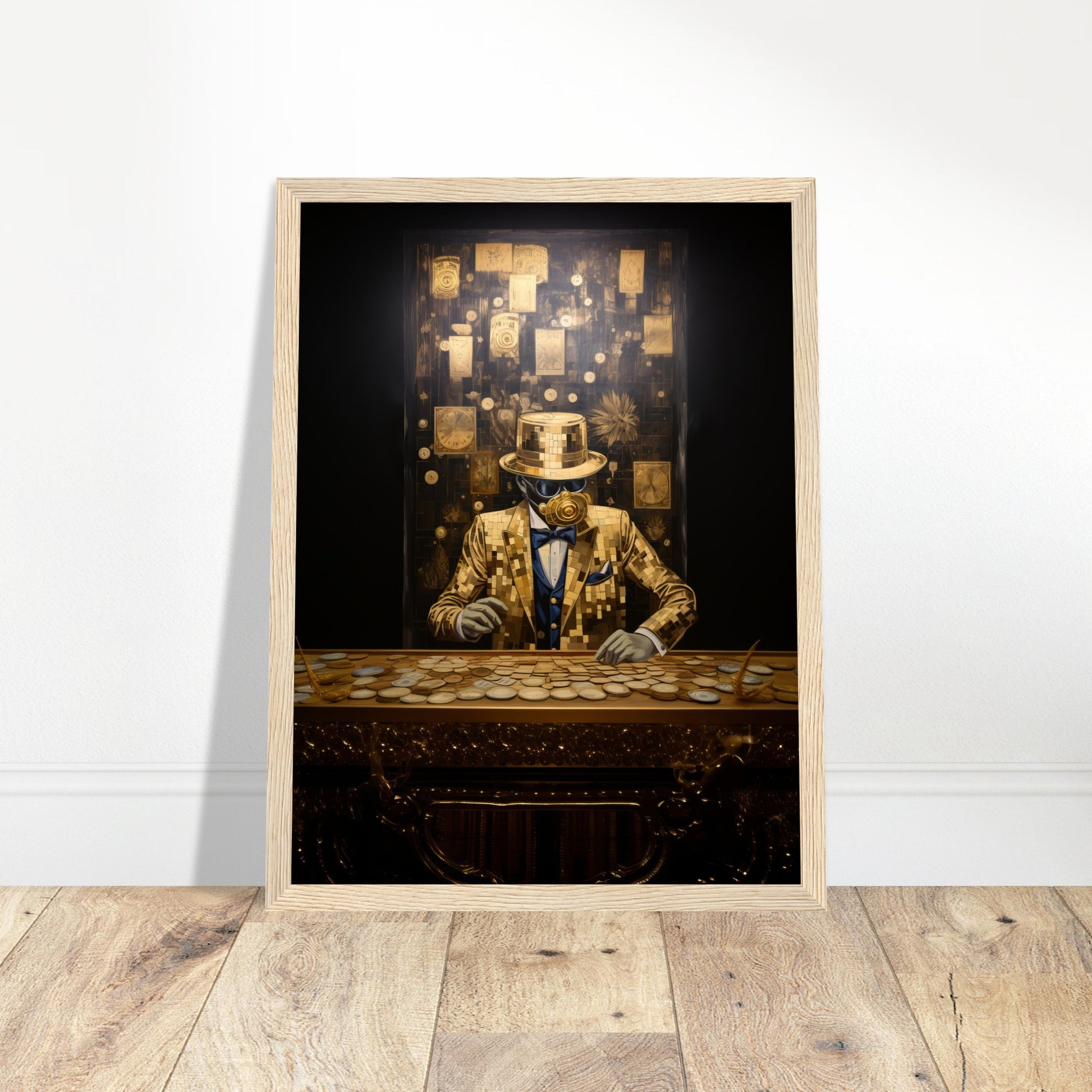 Golden Financier Abstract Artwork - Print Room Ltd Dark wood frame 30x40 cm / 12x16"
