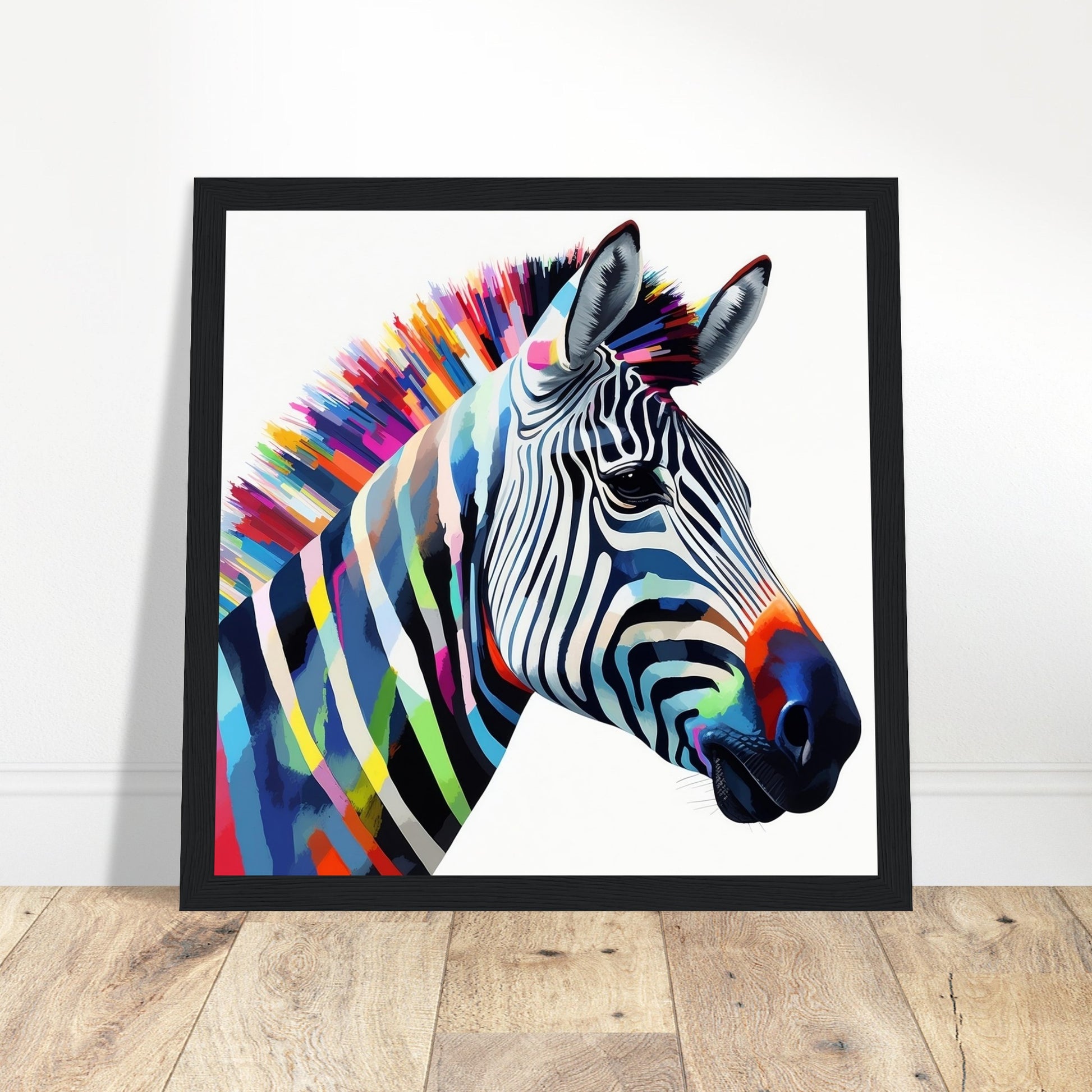 Colourful Zebra Artwork - Print Room Ltd Dark wood frame 30x30 cm / 12x12"