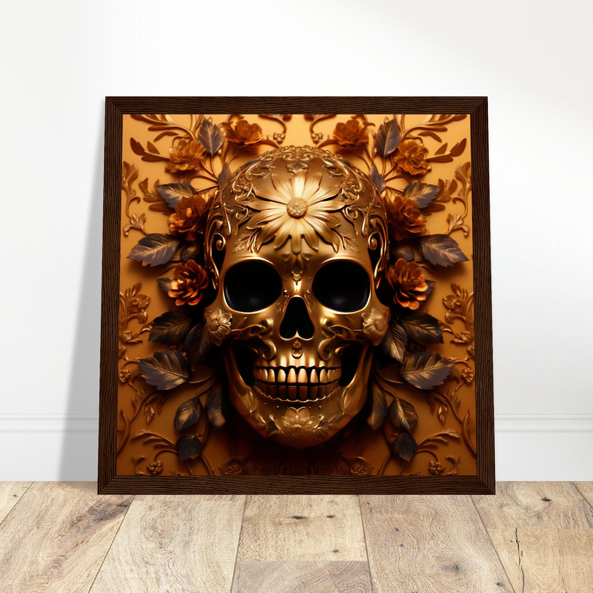 Golden Skull Artwork - Print Room Ltd Black frame 50x50 cm / 20x20"
