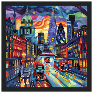 London City Lights and Iconic Sights - Black wood Framed London Skyline| By Print Room Ltd