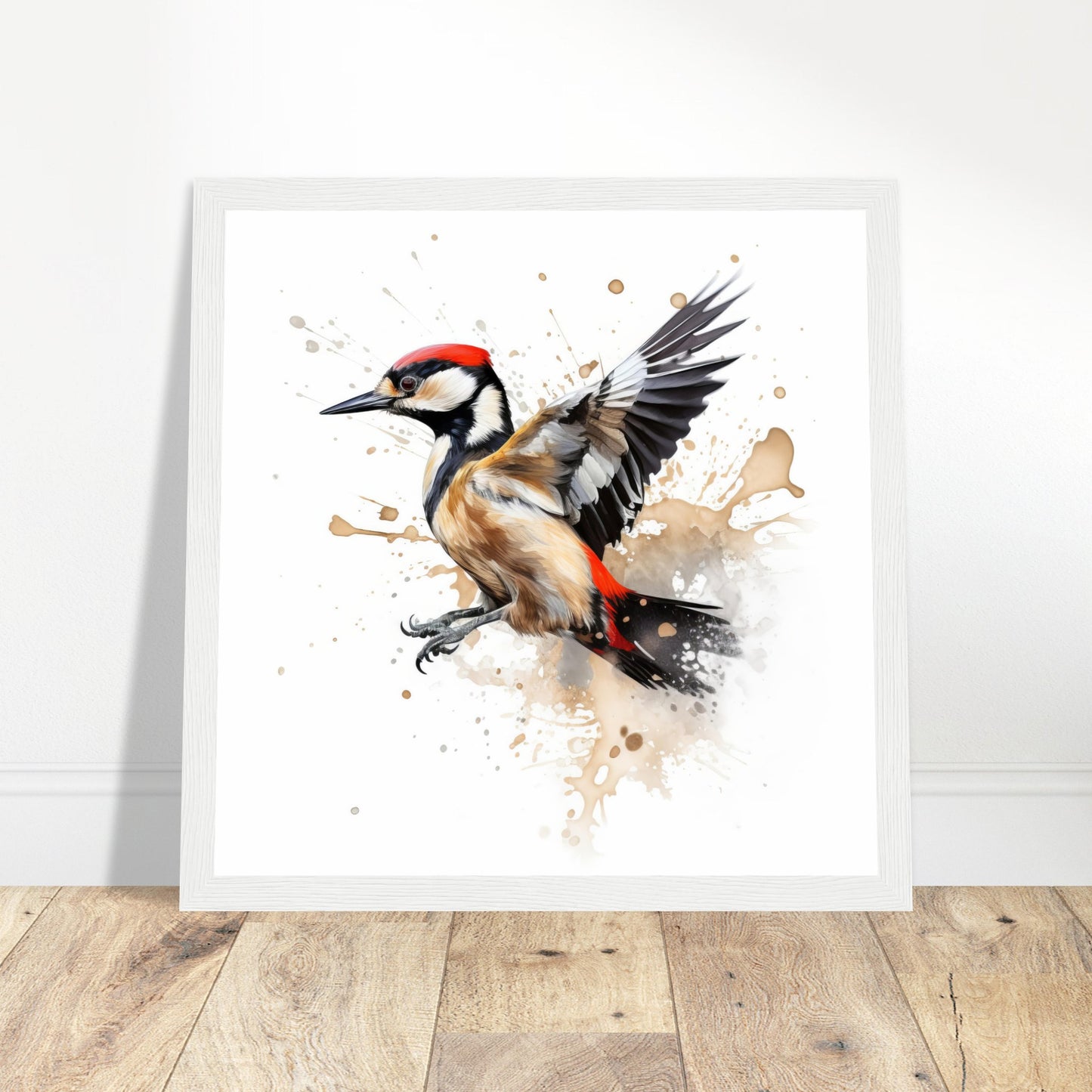 Great Spotted Woodpecker Print - Print Room Ltd Black frame 50x50 cm / 20x20"