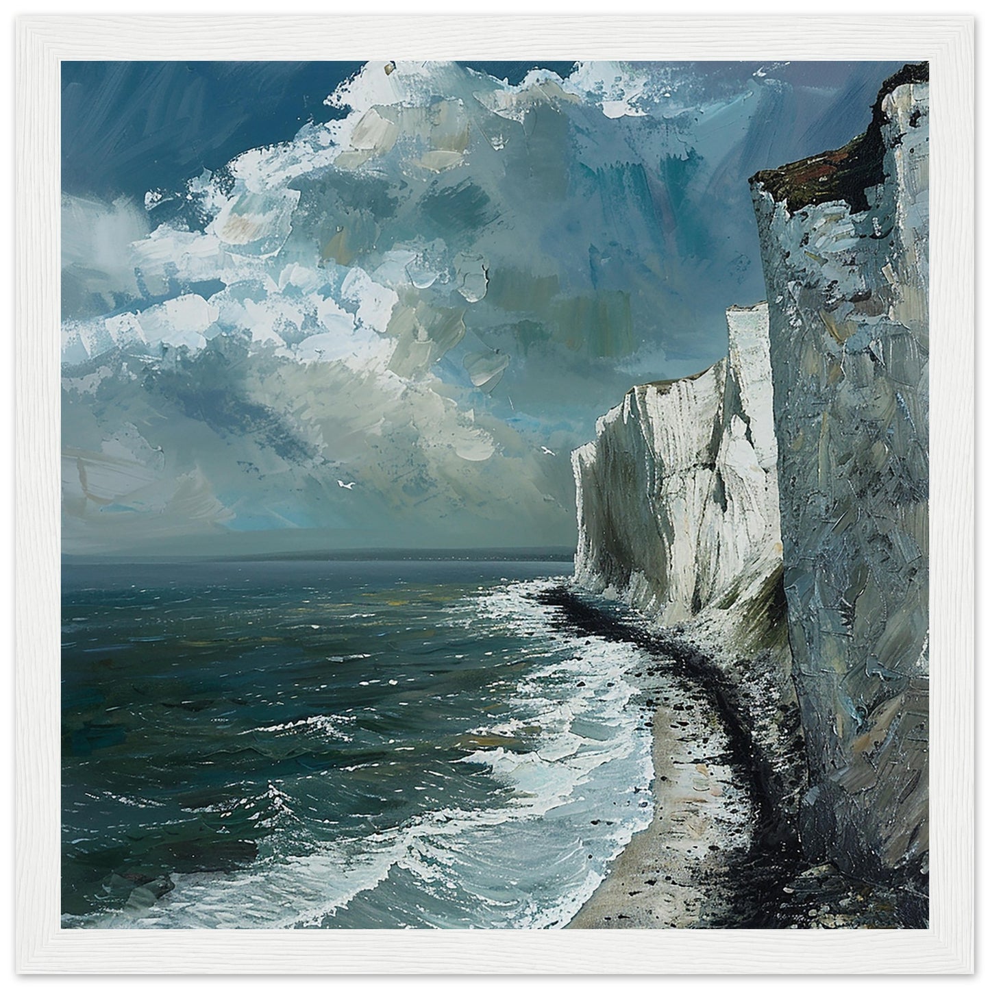 Artwork Print Majestic Cliffs: Serenity at Sea, Dover large framed White Wood Frame| By Print Room Ltd