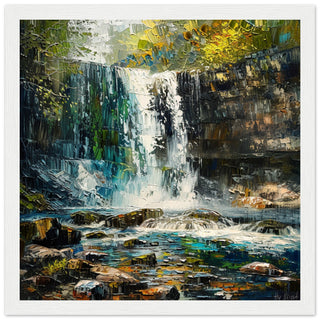 Sgwd yr Eira Waterfall: A Welsh Haven white framed art print | By Print Room Ltd