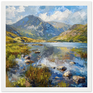 Reflections of Llyn Idwal white framed art print | By Print Room Ltd