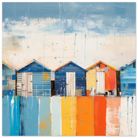 Beach Huts Abstract Art - Print Room Ltd No Frame Selected 70x70 cm / 28x28"