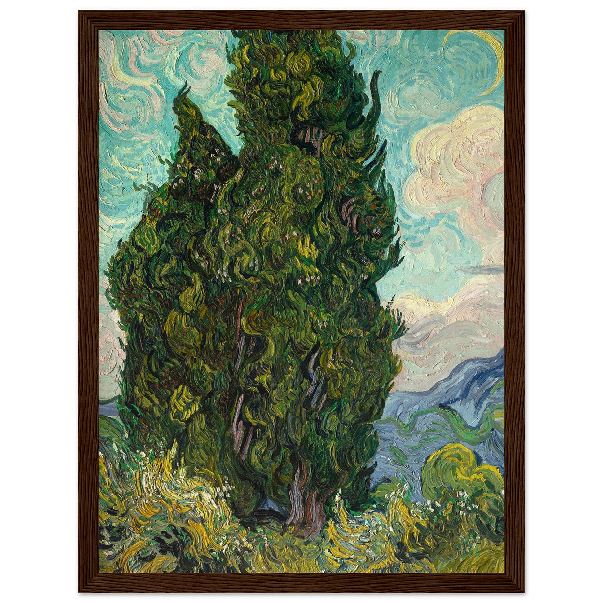 Cypresses art print dark wood frame| By Print Room Ltd