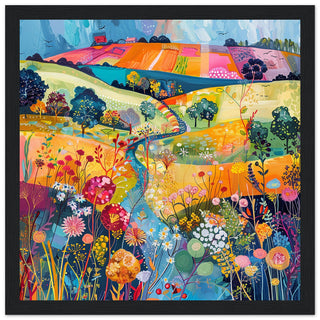 Meadow Melody: Countryside Abstraction art print in black frame | by Print Room Ltd