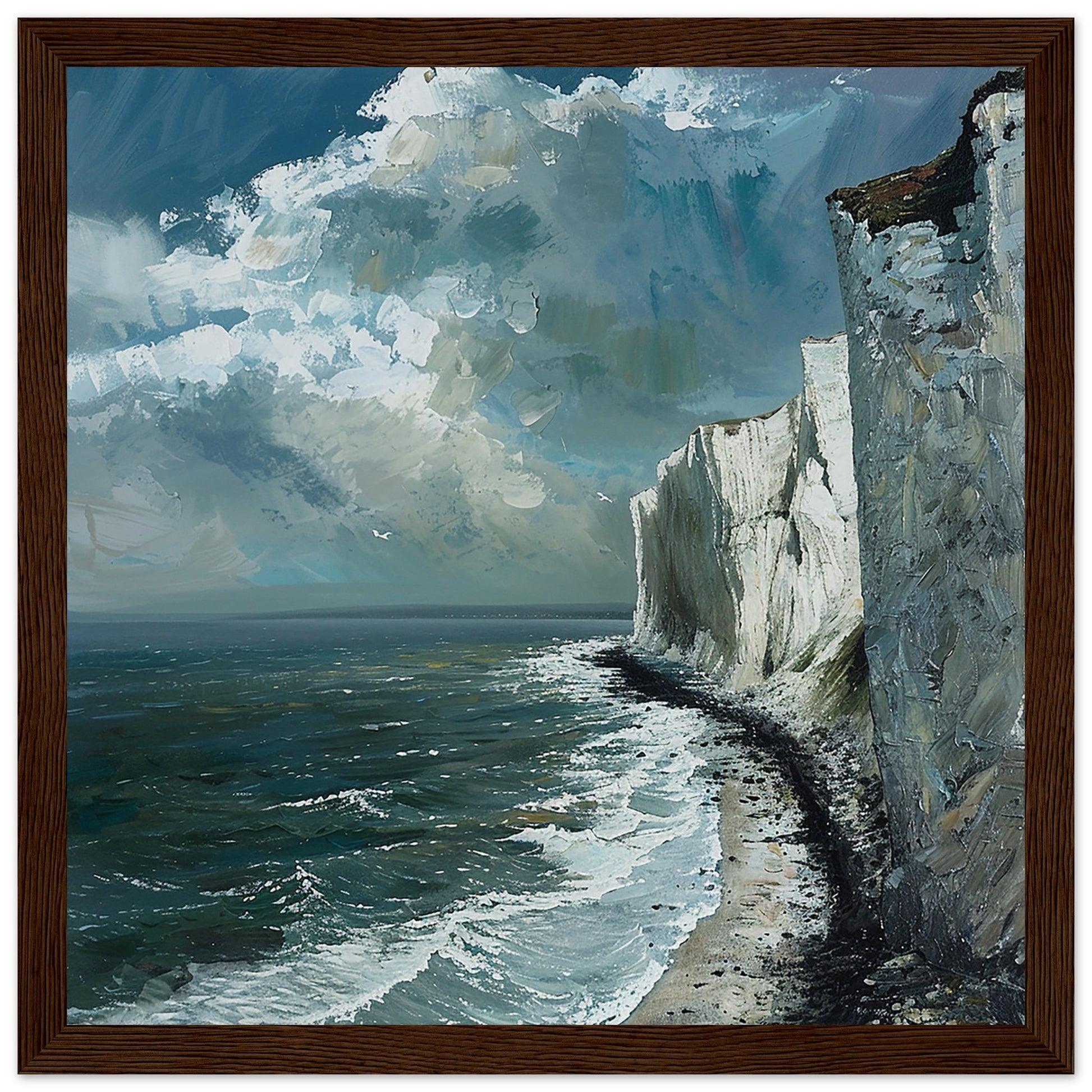 Artwork Print Majestic Cliffs: Serenity at Sea, Dover large framed Dark Wood Frame| By Print Room Ltd