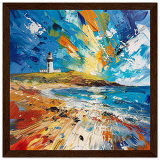 Beacon of Hues: Llanddwyn Light Abstract dark wood framed art print | Print Room Ltd