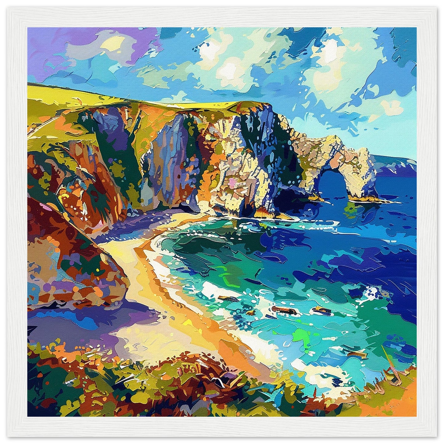 Durdle Door, Dorest white wood framed artwork print | By Print Room Ltd