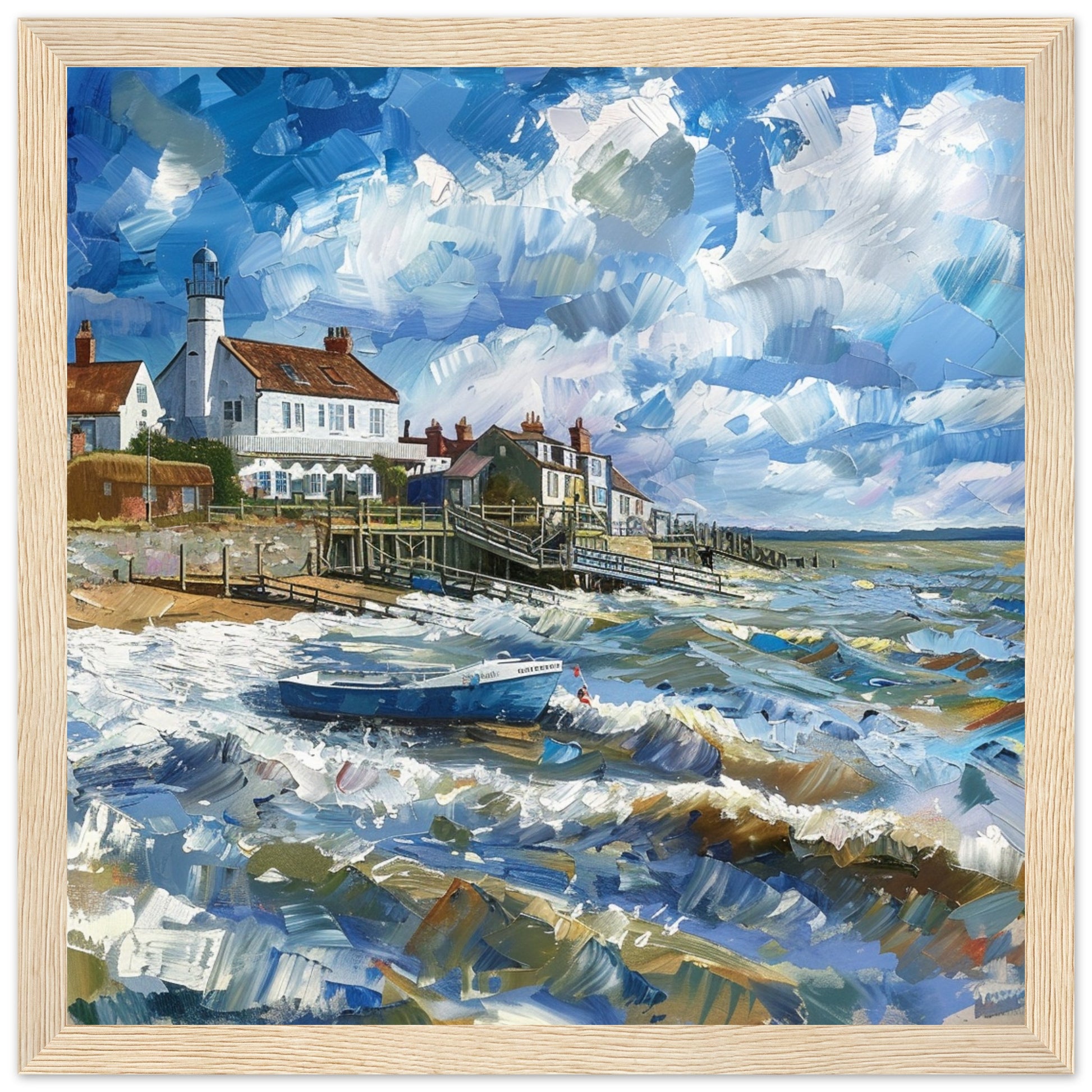 Maritime Serenity: Southwold Lighthouse View wood framed art print | By Print Room Ltd