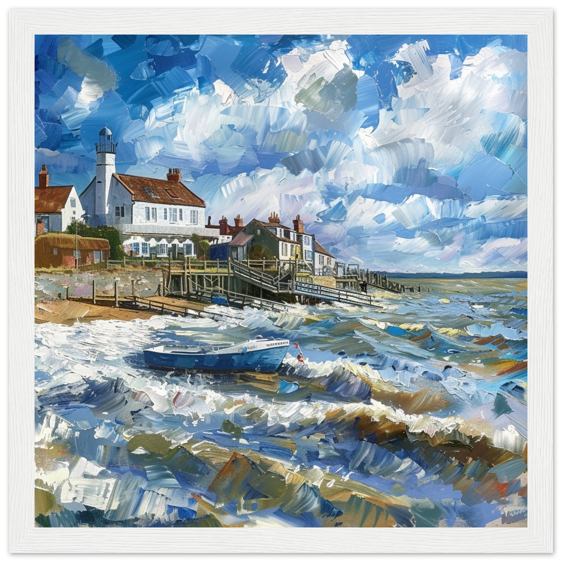 Maritime Serenity: Southwold Lighthouse View white framed art print | By Print Room Ltd