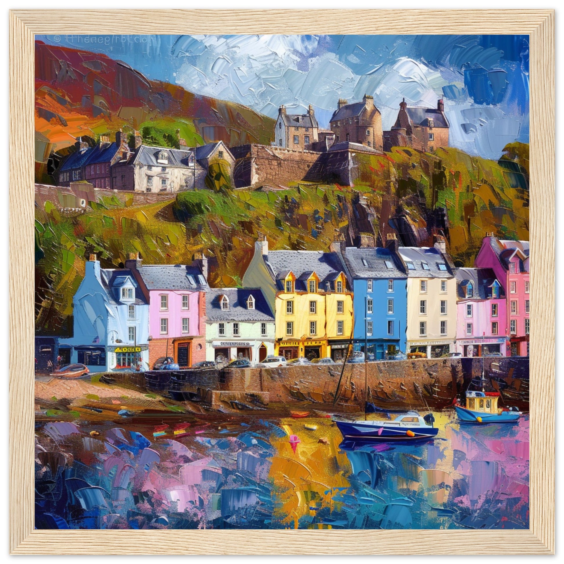 Portree Harbour: Isle of Skye’s Colourful Quay wood framed art print | By Print Room Ltd