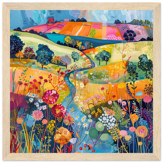 Meadow Melody: Countryside Abstraction art print in wood frame | by Print Room Ltd