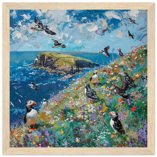 Skomer Island Serenade: Puffins in Paradise wood framed art print | By Print Room Ltd