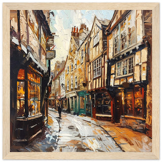 York’s Shambles Street: A Historical Walk wood framed art print | By Print Room Ltd