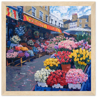 Blooms of London’s Columbia Road wood framed art print | By Print Room Ltd