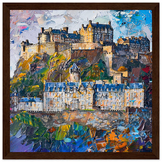 Royal Vista: Edinburgh Castle Immersed in Colour dark wood framed art print| By Print Room Ltd