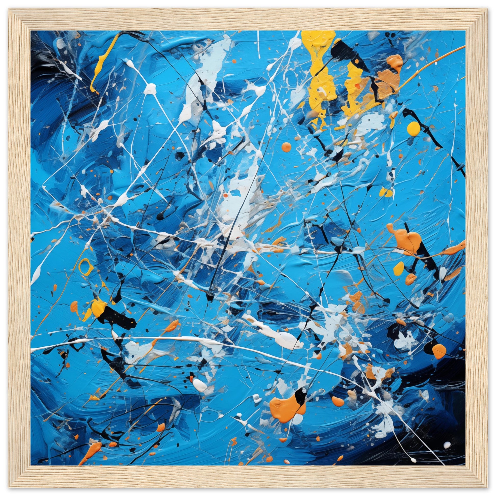 Abstract Art #45 - Pollock Inspired Dark wood frame 30x30 cm / 12x12"
