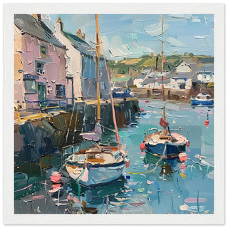 Quayside Quintessence: Padstow in Oil art print in white frame| by Print Room Ltd