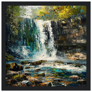 Sgwd yr Eira Waterfall: A Welsh Haven black framed art print | By Print Room Ltd