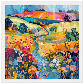 Meadow Melody: Countryside Abstraction art print in white frame | by Print Room Ltd