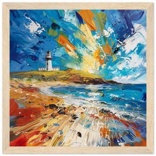 Beacon of Hues: Llanddwyn Light Abstract wood framed art print | Print Room Ltd