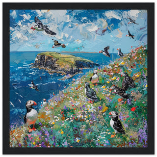 Skomer Island Serenade: Puffins in Paradise black framed art print | By Print Room Ltd