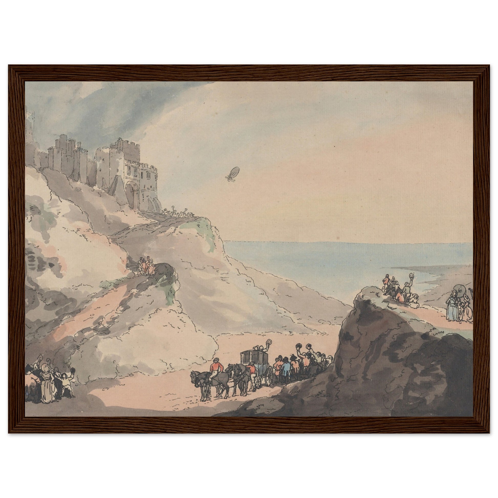 Blanchard and Jeffries' Balloon from Dover artwork print dark wood frame | By Print Room Ltd