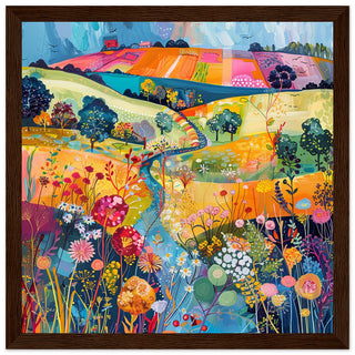 Meadow Melody: Countryside Abstraction art print in dark wood frame | by Print Room Ltd