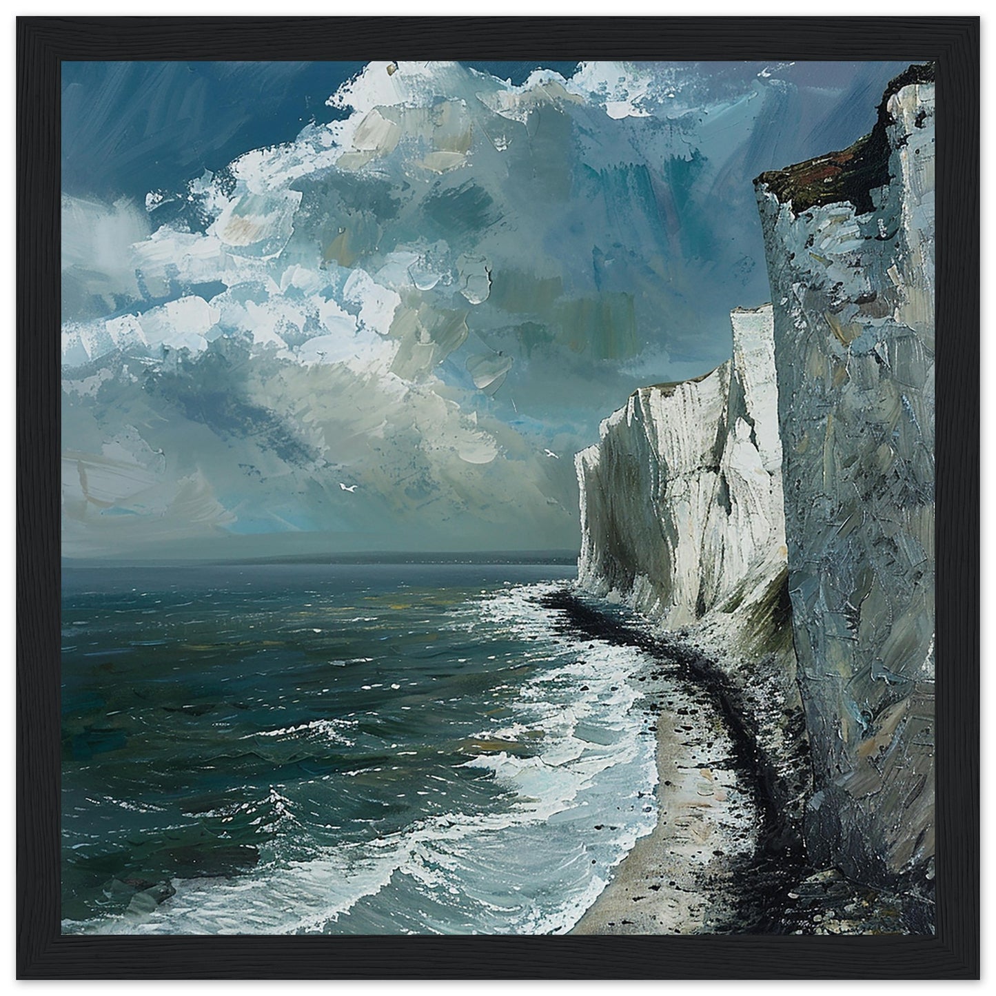 Artwork Print Majestic Cliffs: Serenity at Sea, Dover large framed Black Wood Frame| By Print Room Ltd