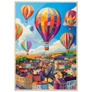 Abstract Colourful Hot Air Balloons Over Bristol Art Print Light Wood Frame