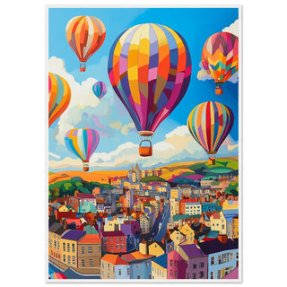 Abstract Colourful Hot Air Balloons Over Bristol Art Print White Frame